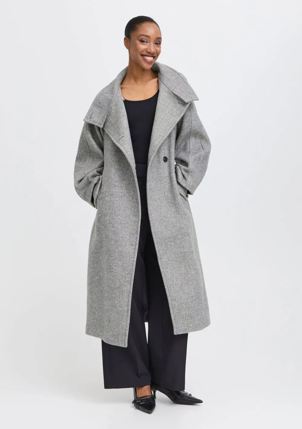 Jassen|Winterjassen>ICHI MANTEL Grijs