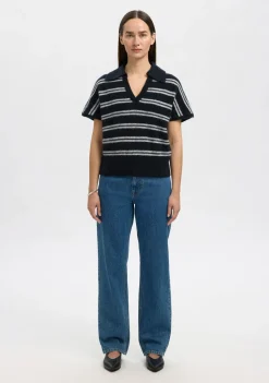 Truien>SELECTED FEMME TRUI KORTE MOUW Blauw