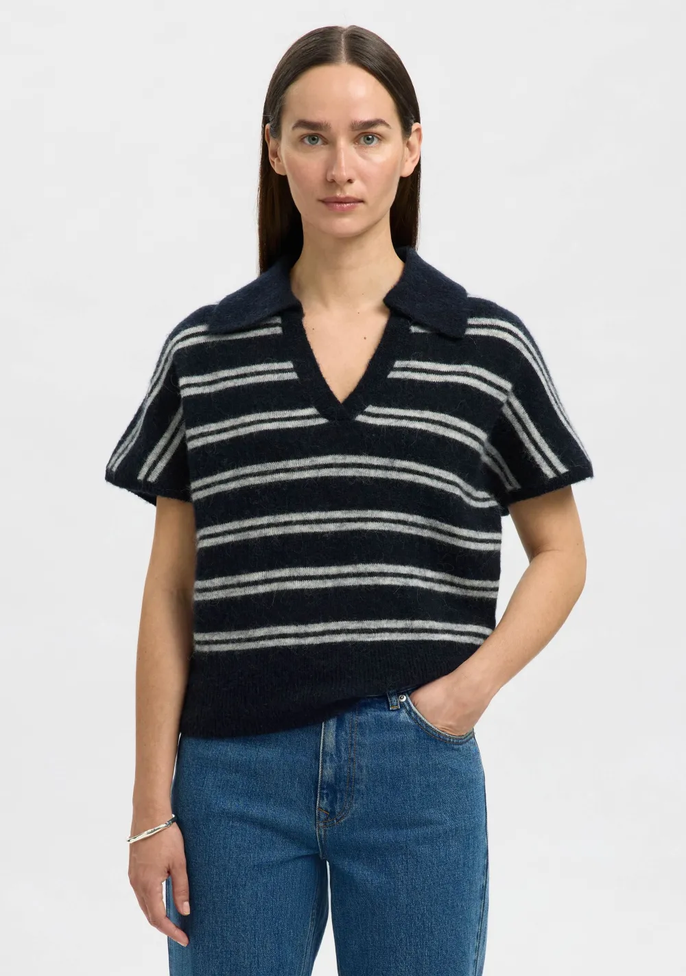 Truien>SELECTED FEMME TRUI KORTE MOUW Blauw