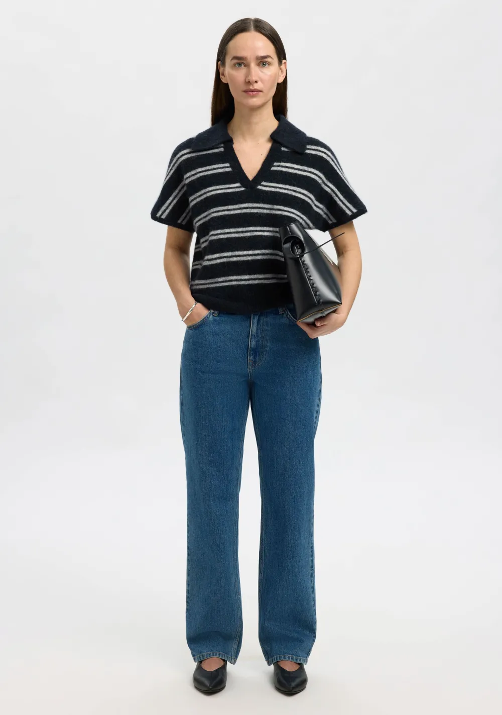 Truien>SELECTED FEMME TRUI KORTE MOUW Blauw