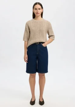 Truien>SELECTED FEMME TRUI KORTE MOUW Beige